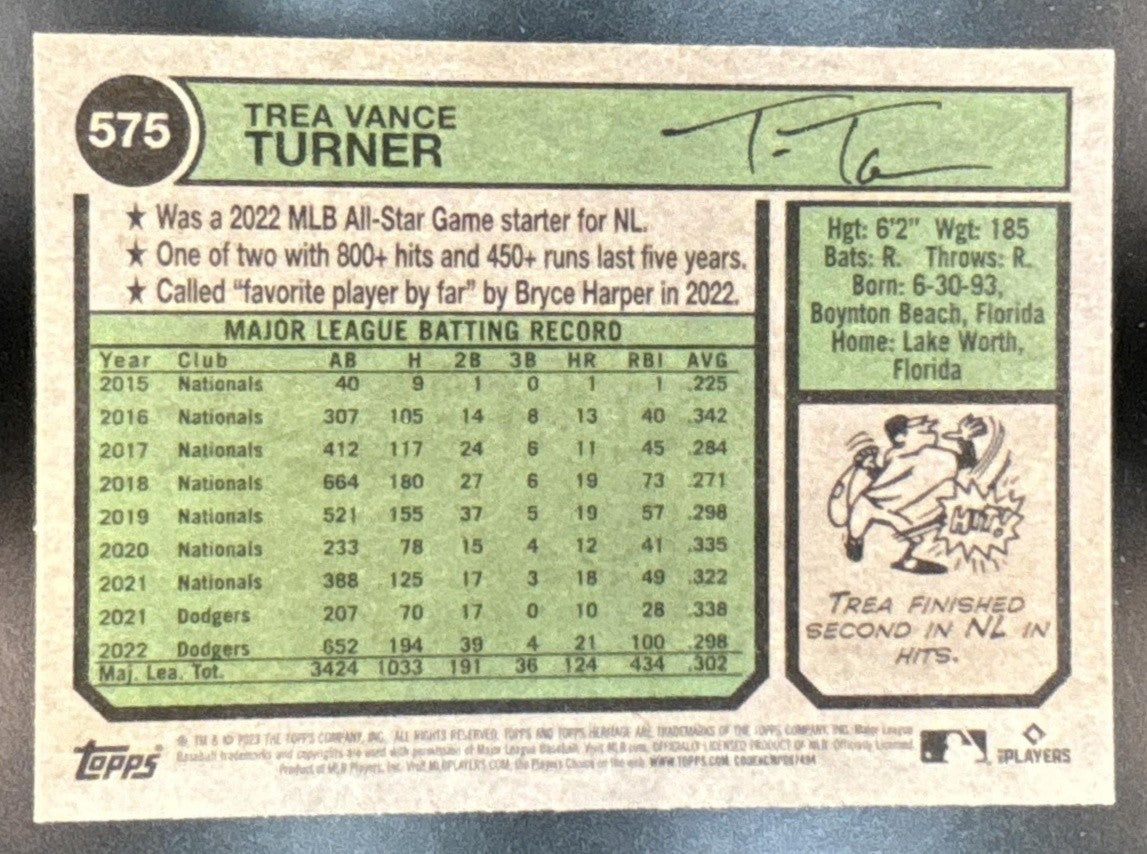 2023 Topps Heritage Trea Turner Chrome Purple Refractor #575 Phillies - Sports Cards
