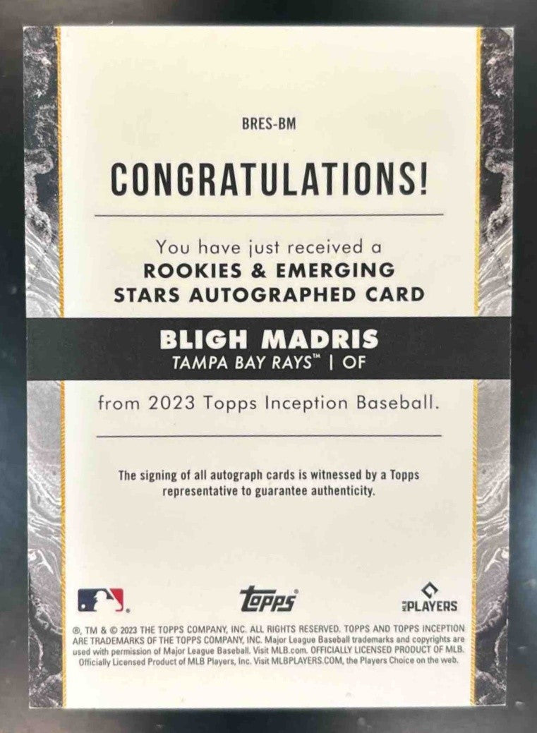 2023 Topps Inception Bligh Madris Rookie & Emerging Star Auto Aqua 75/75 RC Rays - Sports Cards