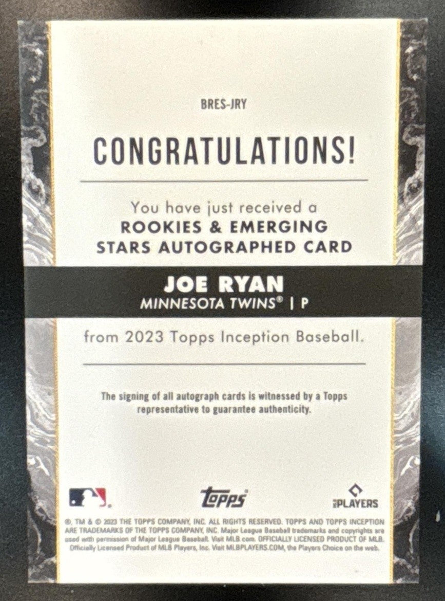 2023 Topps Inception Joe Ryan Rookie & Emerging Stars Auto Orange /25 Twins - Sports Cards