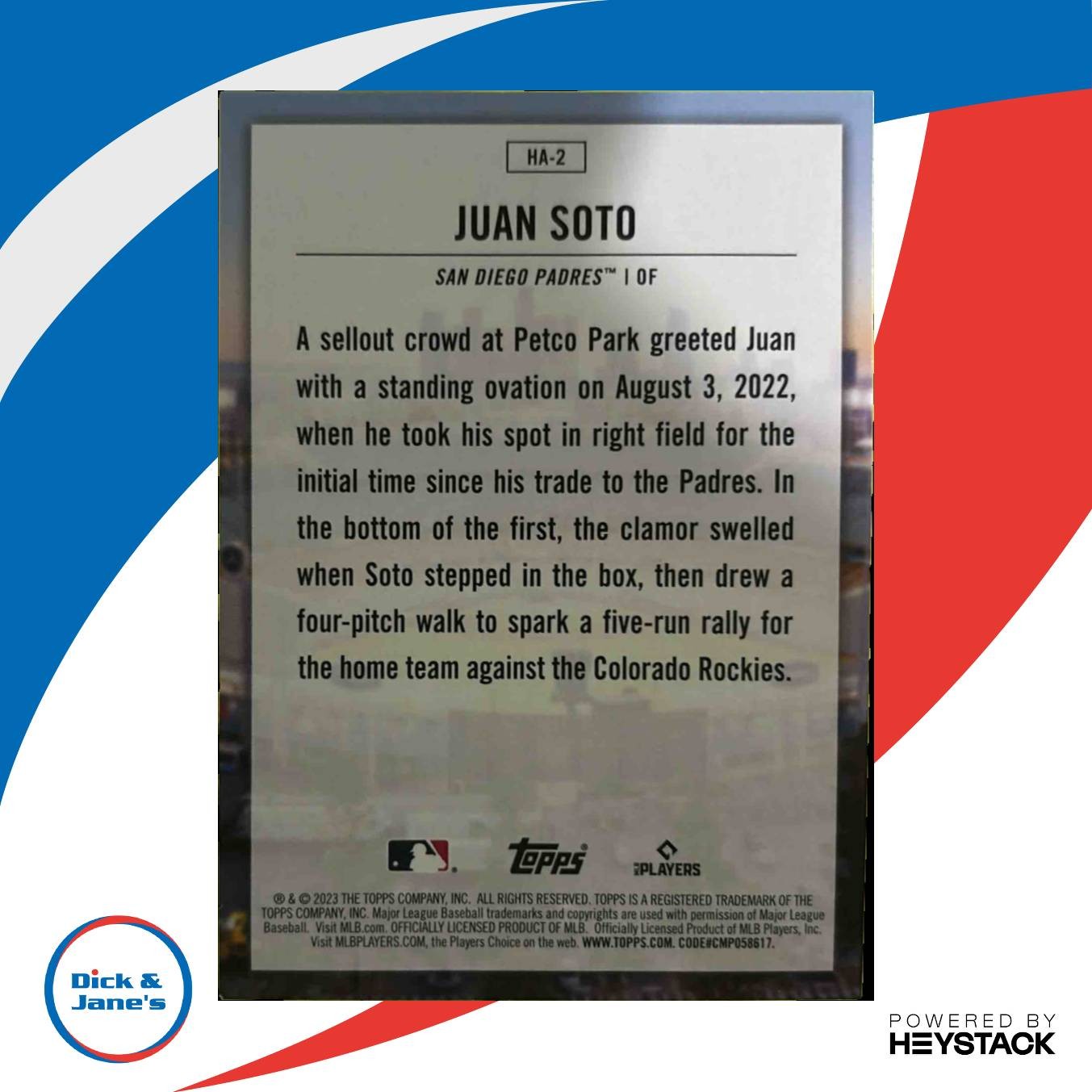 2023 Topps Juan Soto Home Field Advantage #HA-2 San Diego Padres - Sports Cards