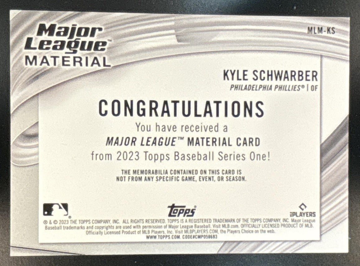 2023 Topps Kyle Schwarber Major League Material Relics MEM Philadelphia Phillies - Sports Cards