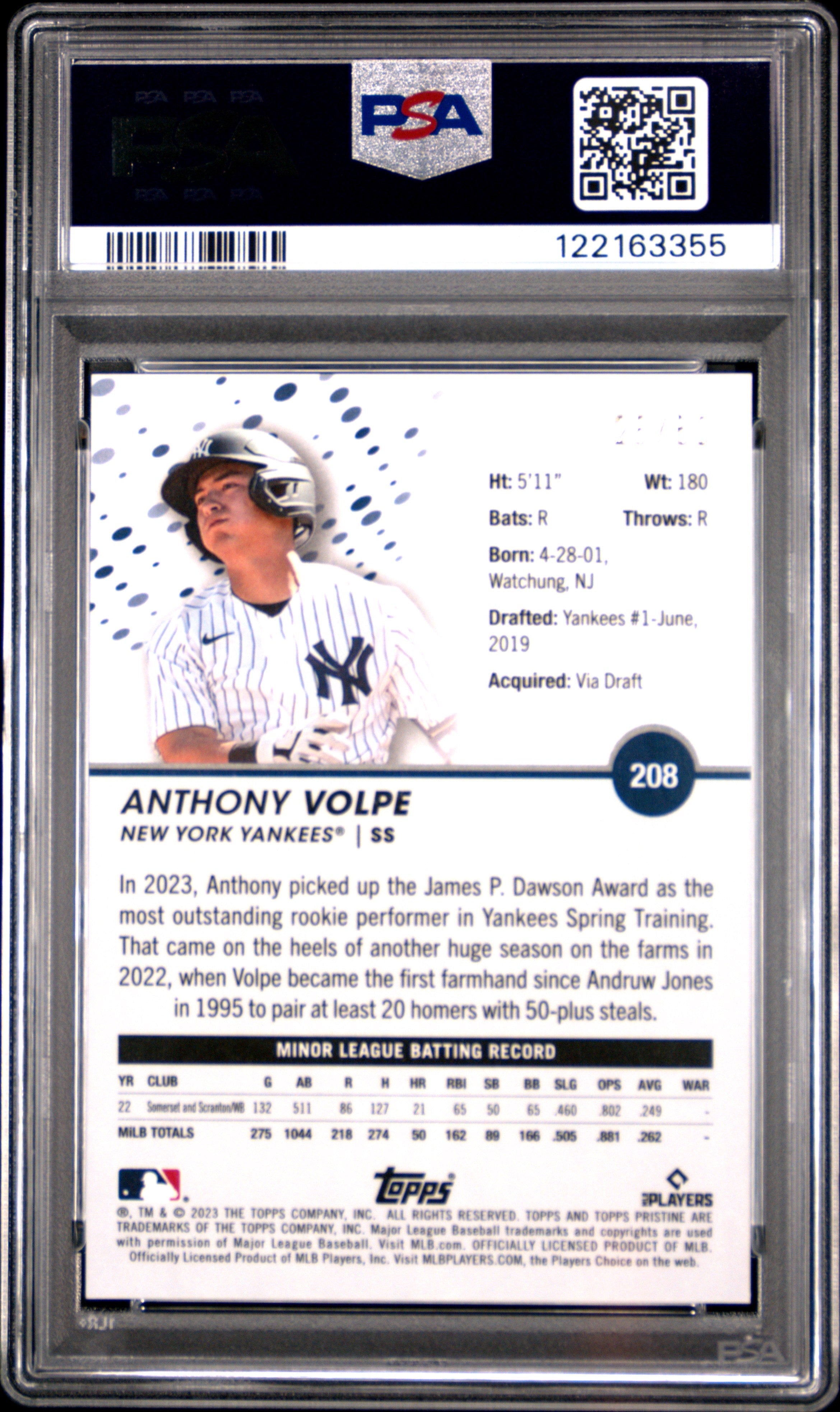 2023 Topps Pristine Anthony Volpe Gold #208 PSA 10 /50 - Graded Sports Cards