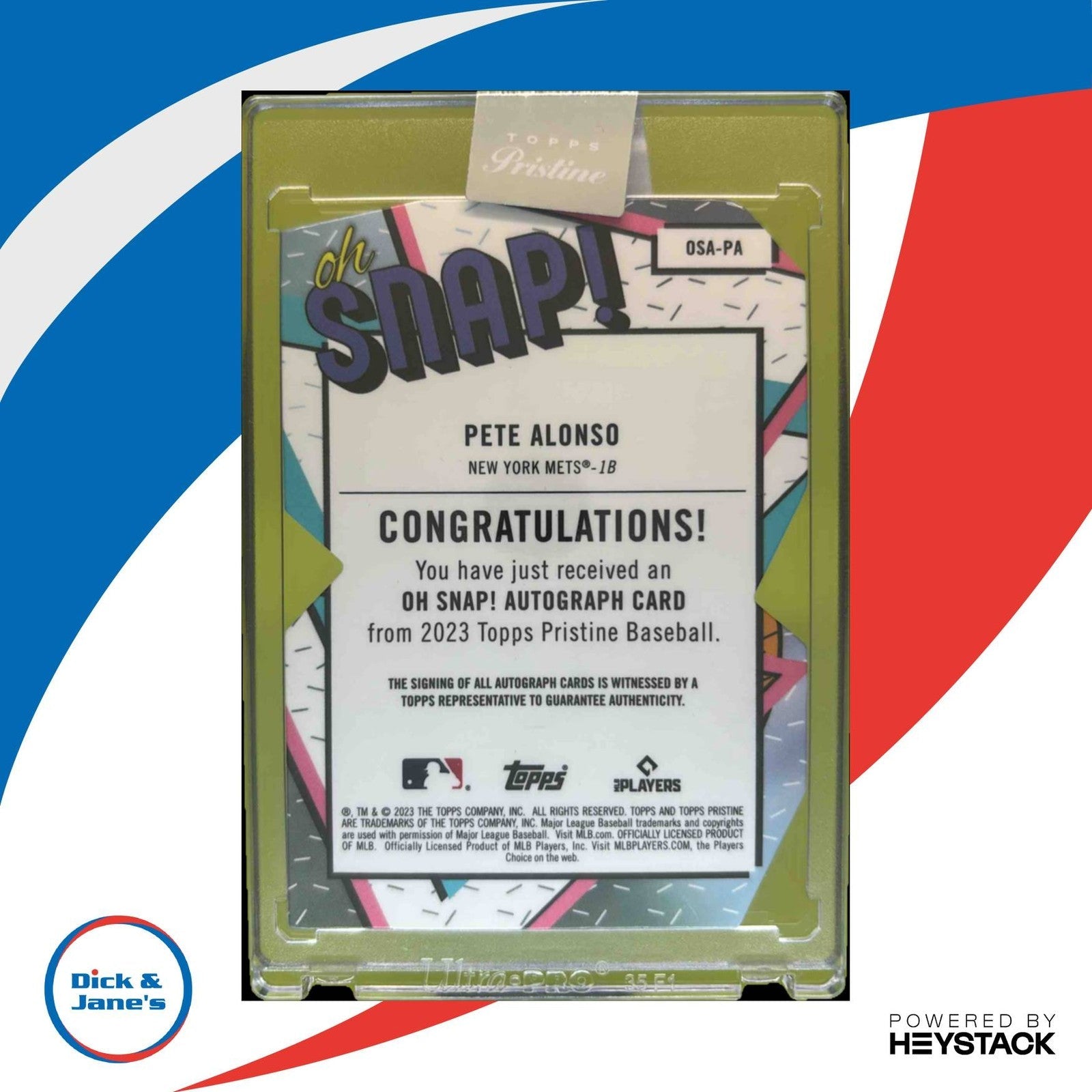 2023 Topps Pristine Pete Alonso Oh Snap! Auto #OSA-PA New York Mets - Sports Cards