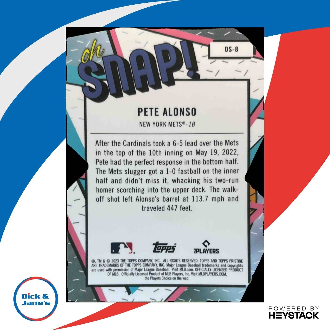 2023 Topps Pristine Pete Alonso Oh Snap! #OS-8 New York Mets - Sports Cards