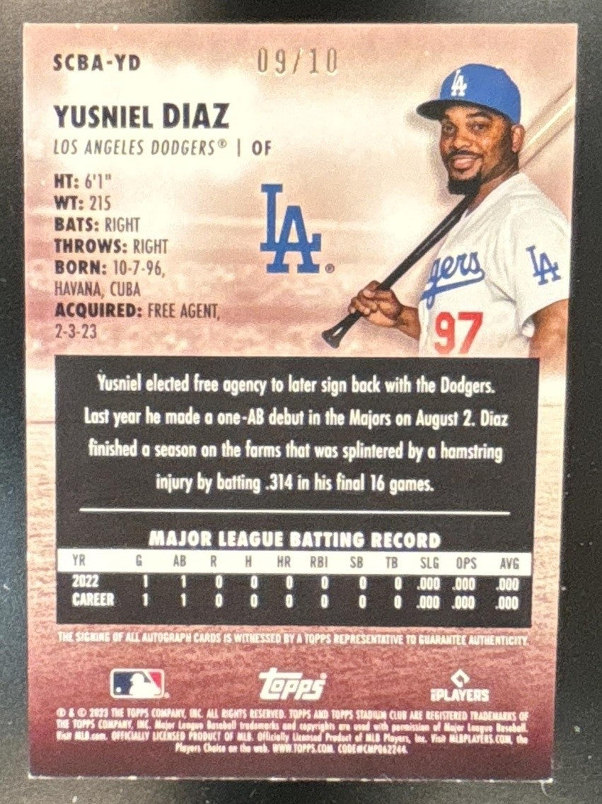 2023 Topps Stadium Club Yusniel Diaz Auto Rainbow /10 RC Los Angeles Dodgers - Sports Cards