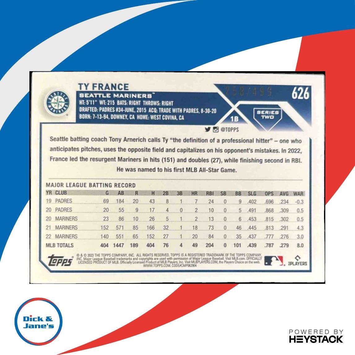 2023 Topps Ty France Green Foil /499 #626 Seattle Mariners - Sports Cards