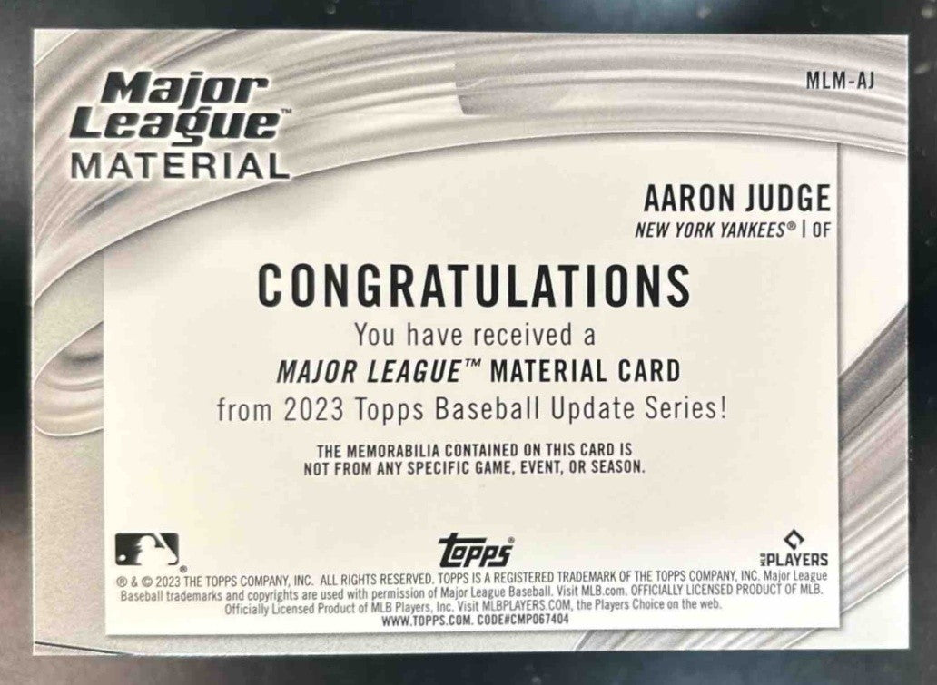 2023 Topps Update Aaron Judge Major League Material Yankees - Sports Cards
