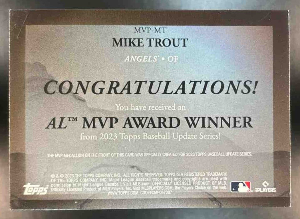 2023 Topps Update Mike Trout MVP Medallion Gold /75 Los Angeles Angels - Sports Cards