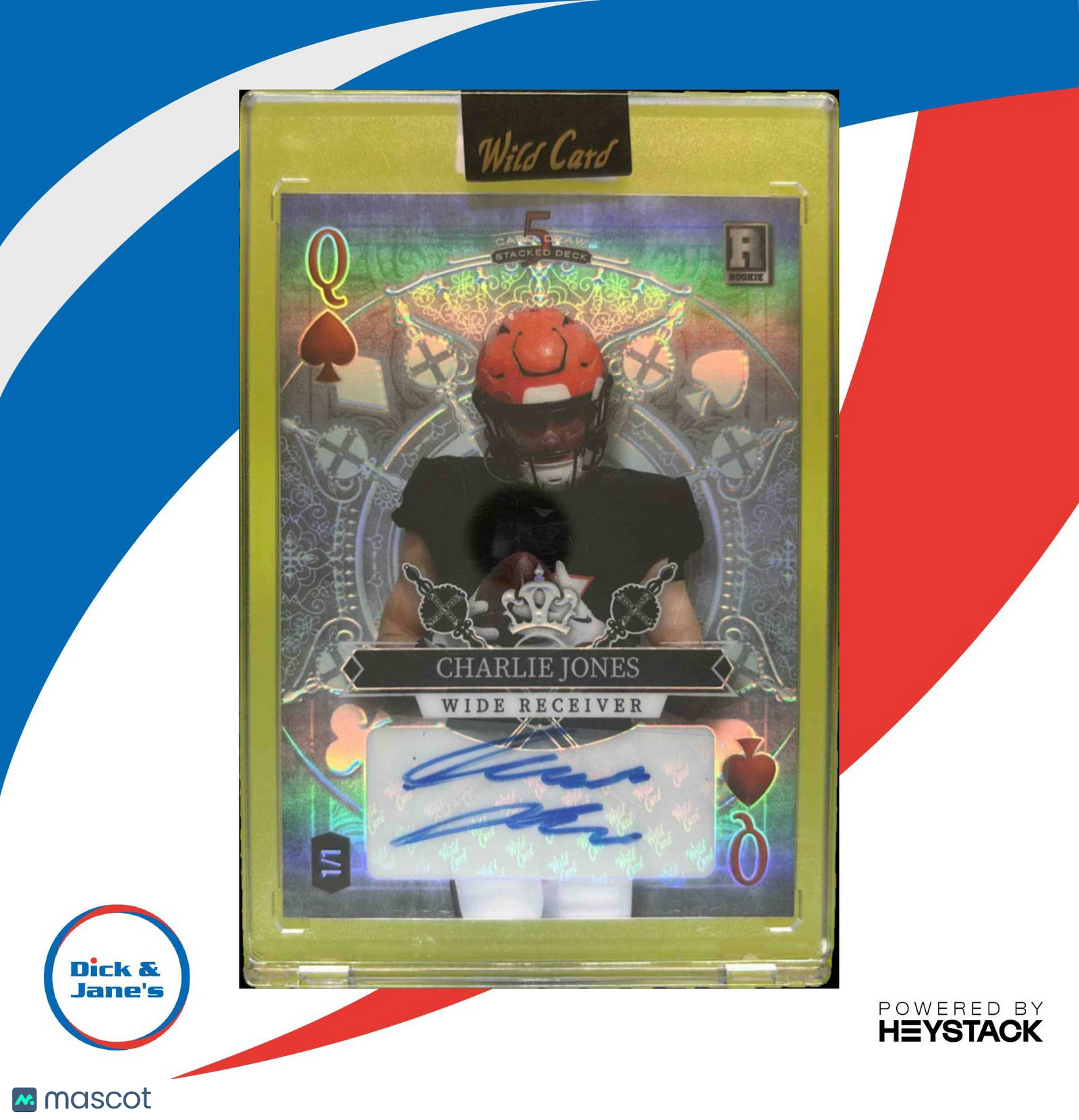 2023 Wild Card 5 Draw Stacked Deck Charlie Jones Queen of Spades 1/1 RC Auto Sports Cards