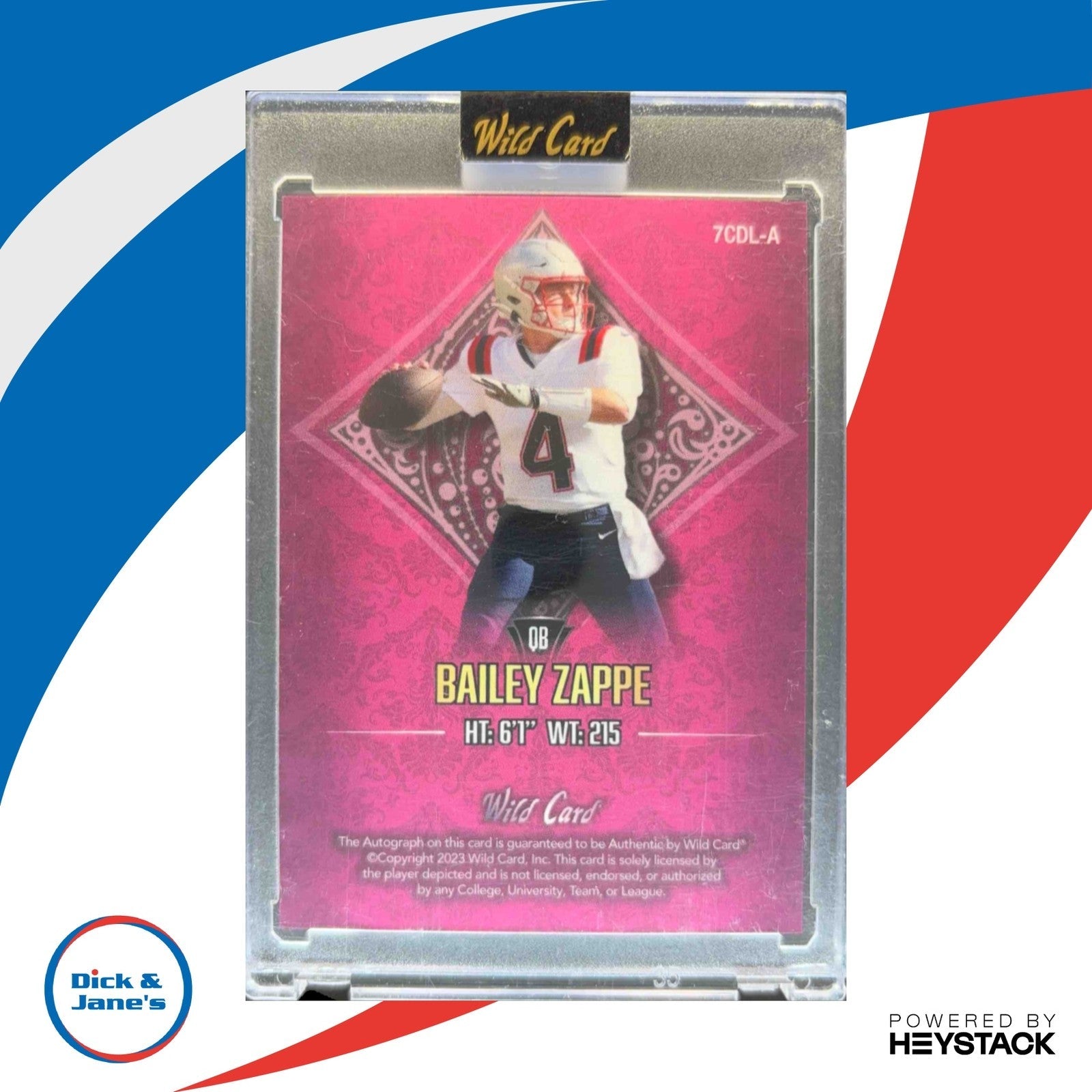 2023 Wild Card 7 Studs Bailey Zappe Left Diamond Crystal Holographic Teal /4 AU - Sports Cards