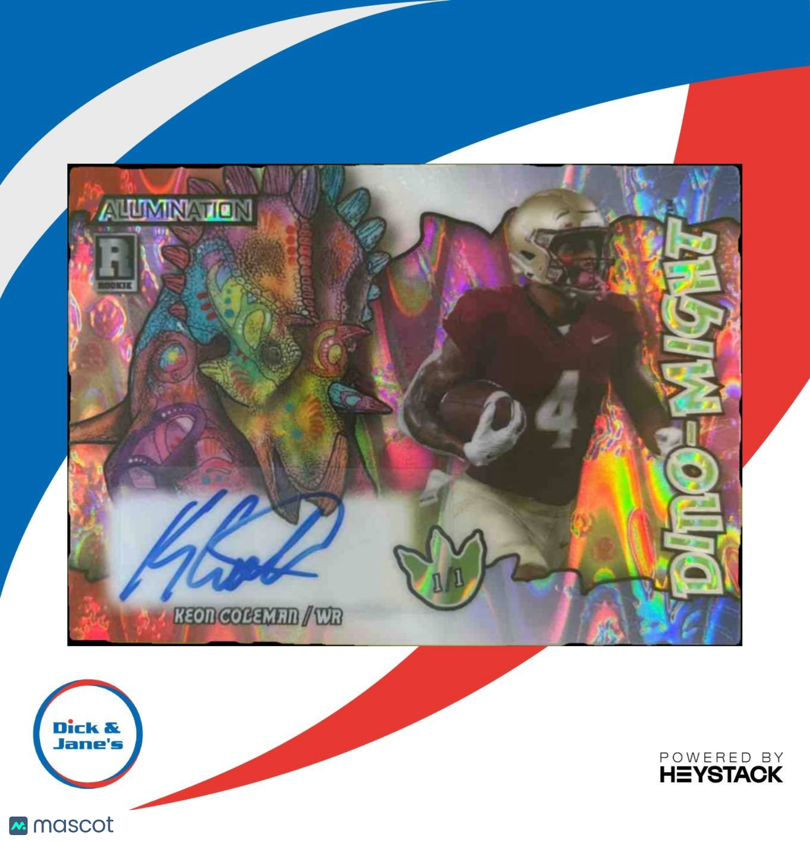 2023 Wild Card Alumination DinoMight Keon Coleman Stegasaurus AUTO 1/1 Seminoles - Sports Cards