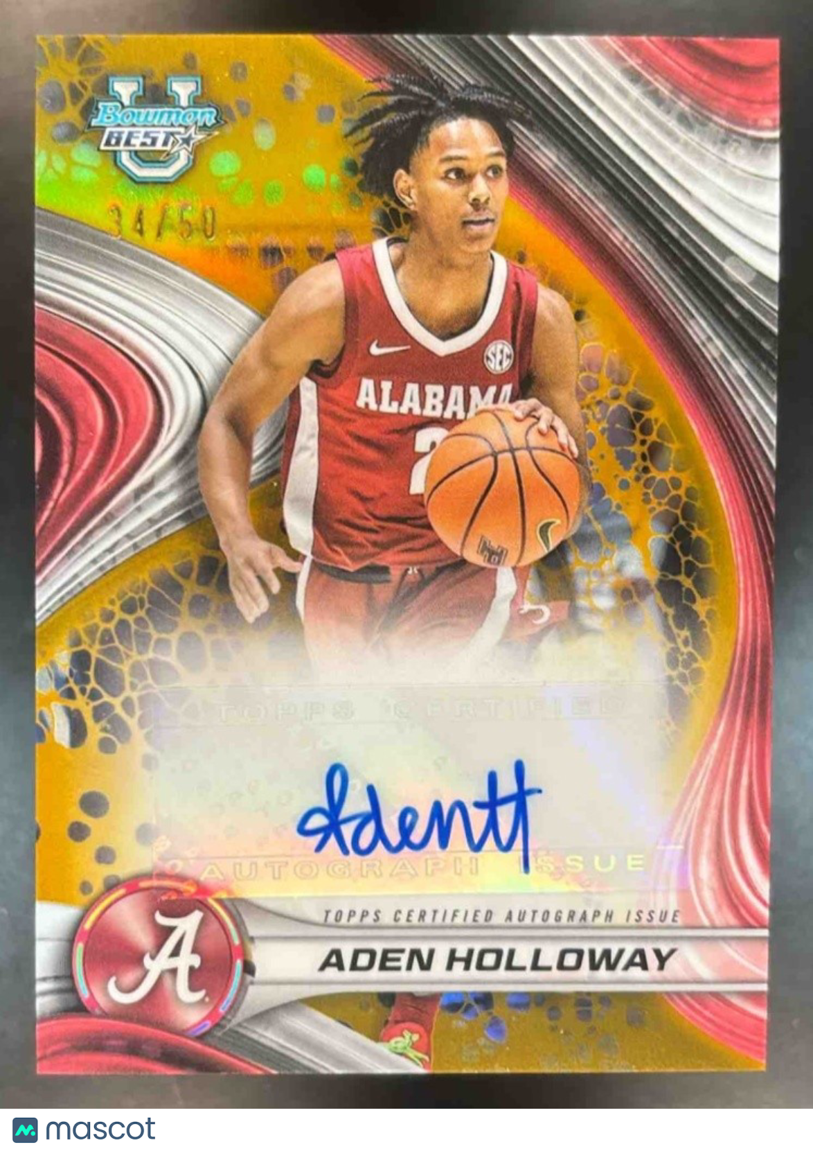 2024-25 Bowman’s Best University Aden Holloway Best of 2024 Auto Gold /50 Auto - Sports Cards