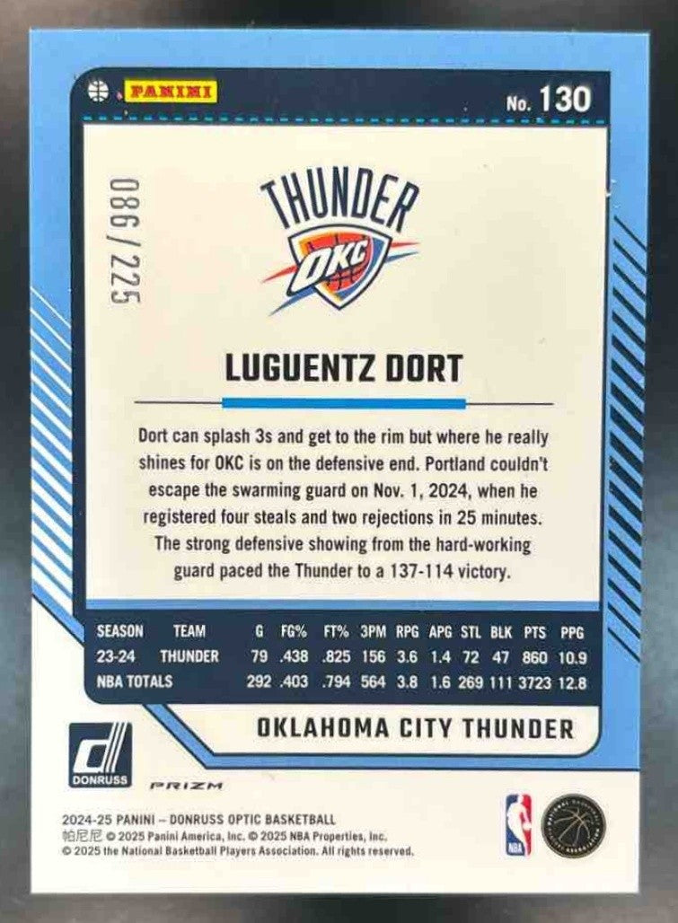 2024-25 Donruss Optic Luguentz Dort Orange Shock /225 #130 Oklahoma City Thunder - Sports Cards