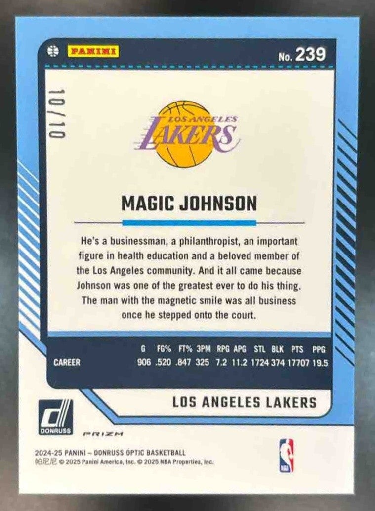 2024-25 Donruss Optic Magic Johnson Gold Scope 10/10 #239 Los Angeles Lakers - Sports Cards