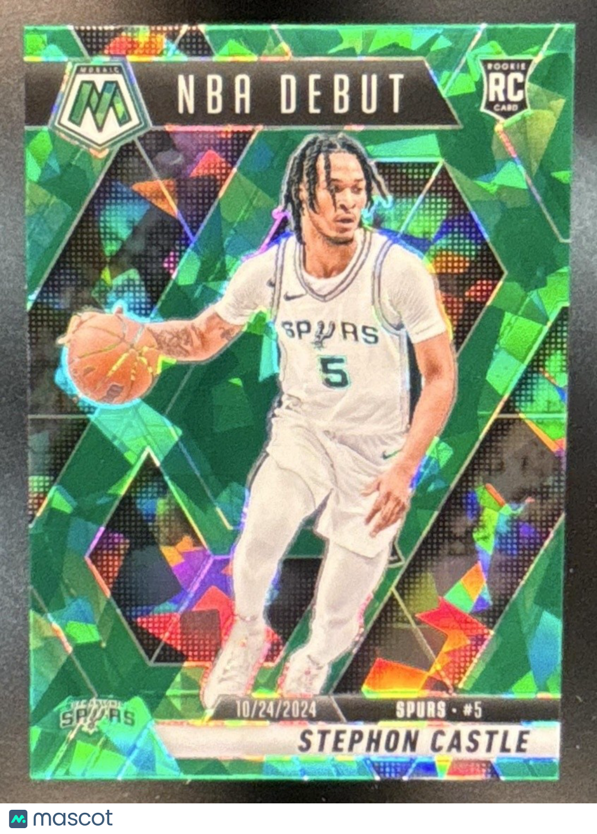 2024-25 Mosaic Stephon Castle Green Ice Mosaic #267 NBA Debut San Antonio Spurs - Sports Cards
