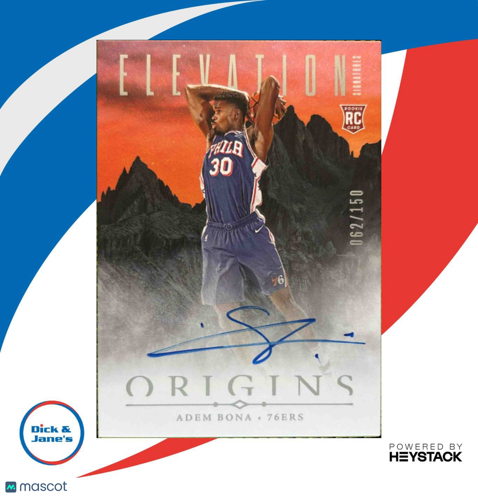 2024 25 Origins Adem Bona Elevation Signatures /150 RC Auto Philadelphia 76ers Sports Cards