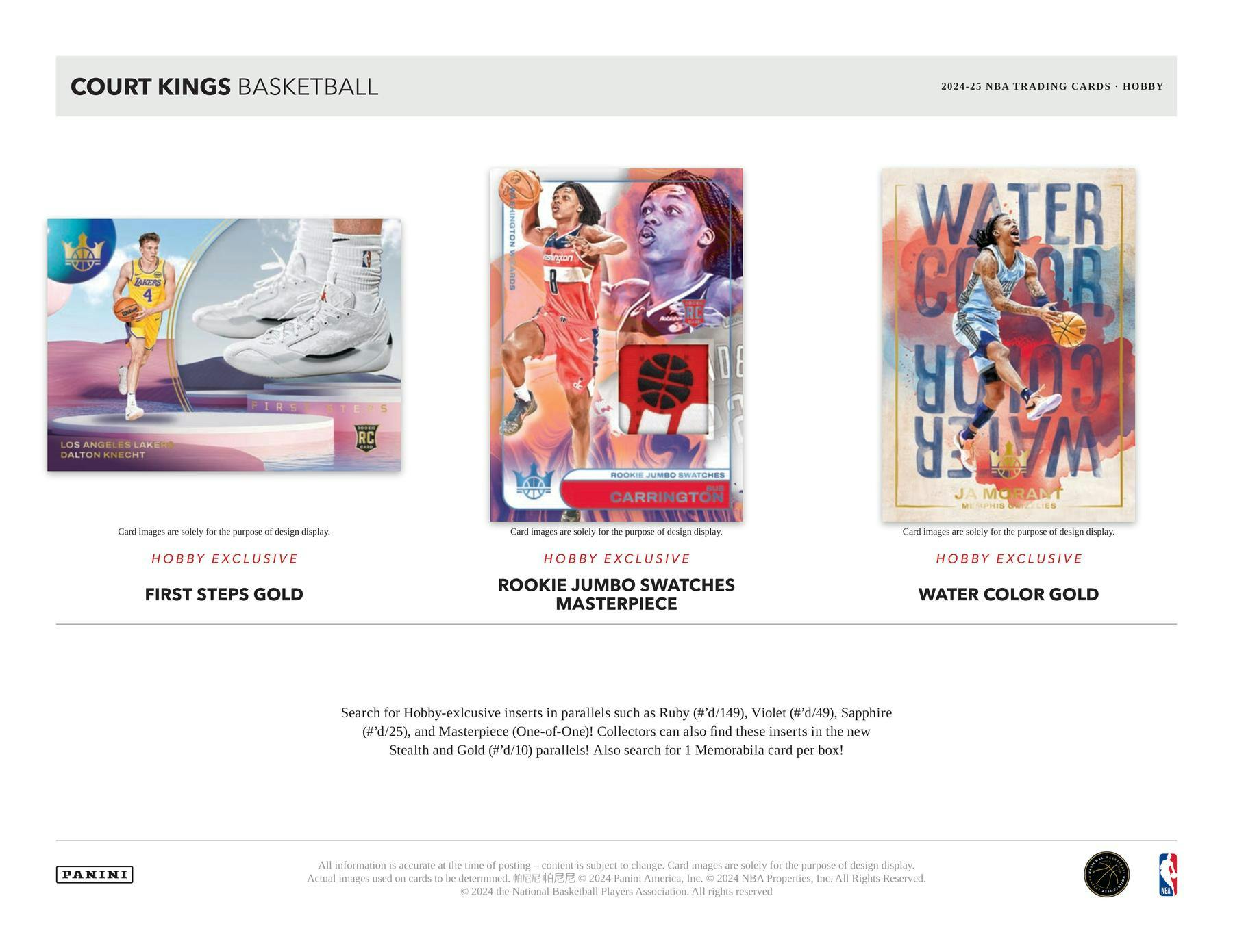 2024/25 Panini Court Kings Basketball Hobby Box (1 Autos and Mem) - NBA Hobby Box
