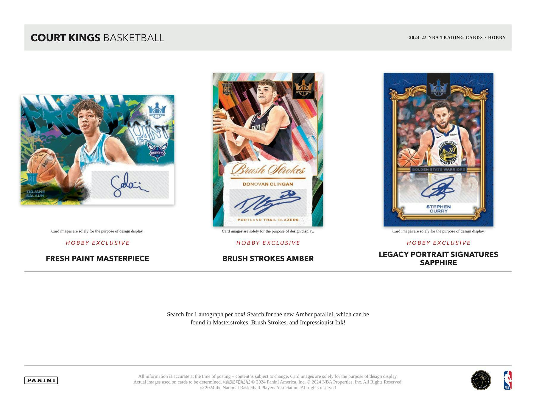 2024/25 Panini Court Kings Basketball Hobby Box (1 Autos and Mem) - NBA Hobby Box