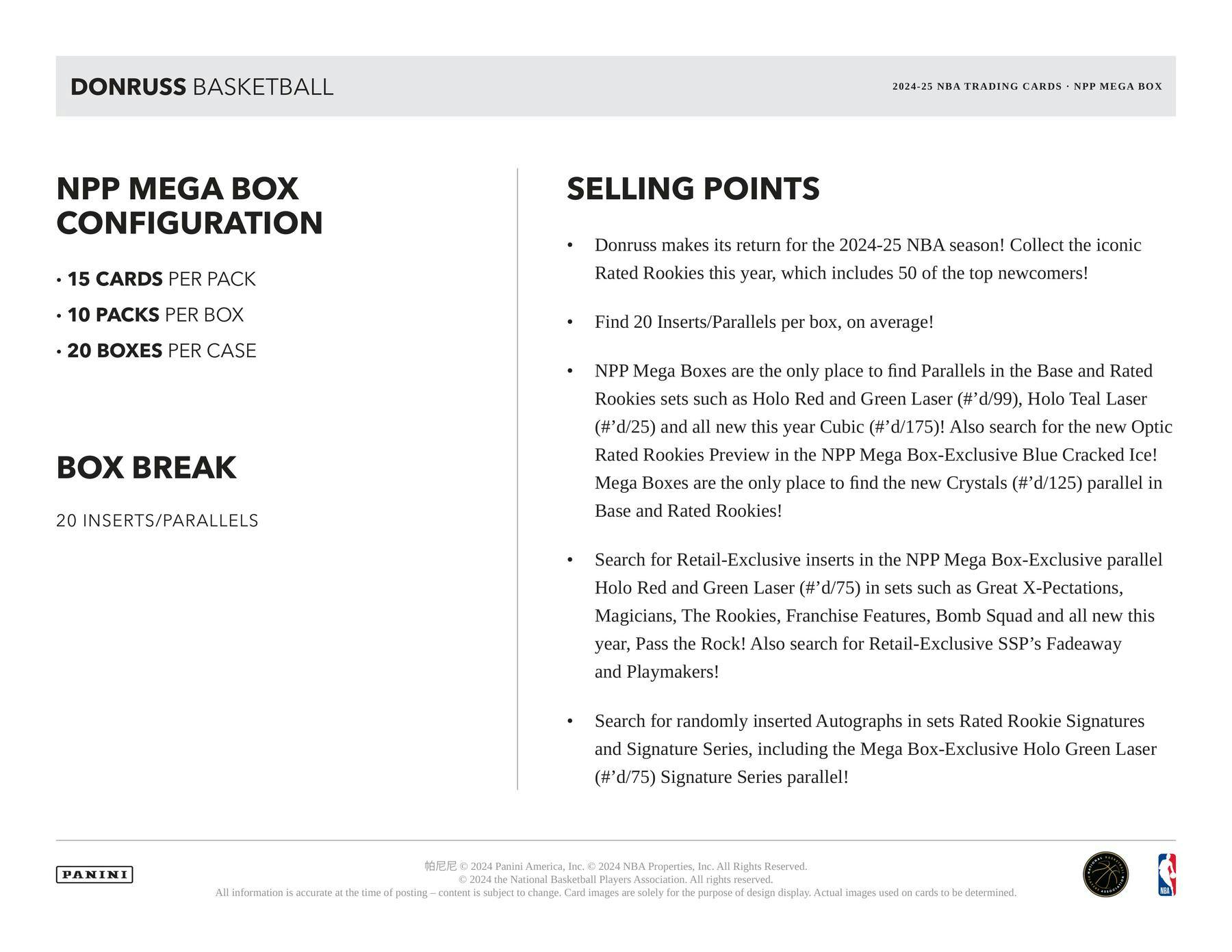 2024/25 Panini Donruss Basketball Mega Box (20 Inserts/Parallels) Blue Cracked Ice - NBA Mega Box