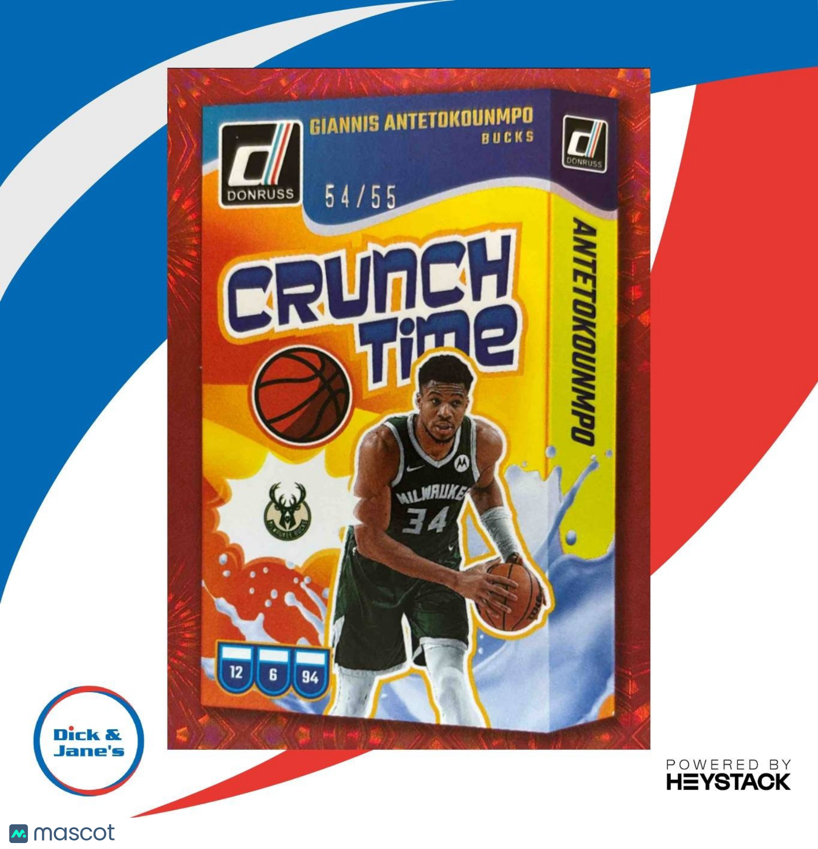 2024-25 Panini Donruss Giannis Antetokounmpo Crunch Time Red /55 #12 Bucks - Sports Cards