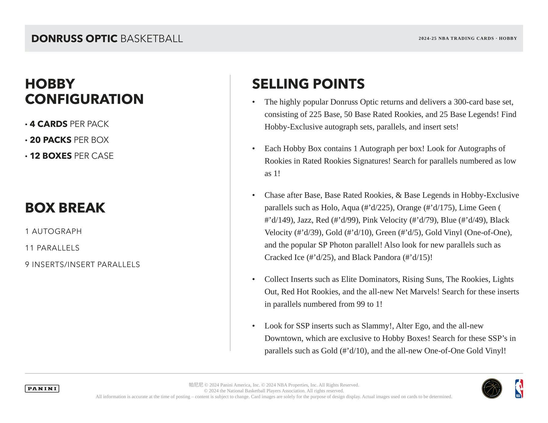 2024/25 Panini Donruss Optic Basketball Hobby Box (1 Auto) NBA Hobby Box