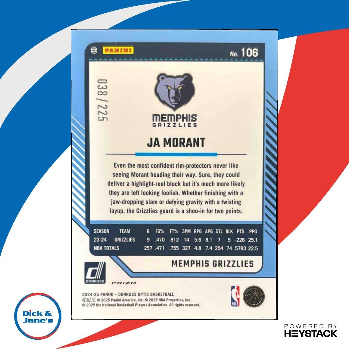 2024-25 Panini Donruss Optic Ja Morant Orange Shock /225 #106 Memphis Grizzlies - Sports Cards