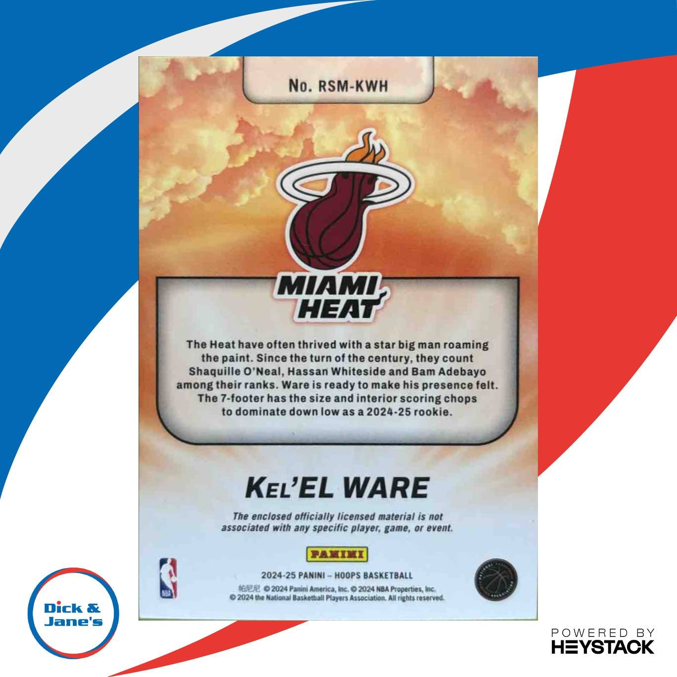 2024-25 Panini Hoops Kel’el Ware Rise N Shine Memorabilia MEM RC Miami Heat - Sports Cards