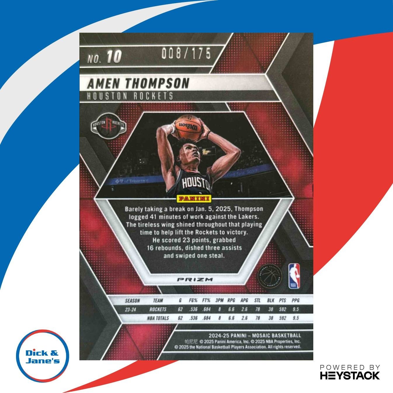 2024-25 Panini Mosaic Amen Thompson Pink 8/175 #10 Houston Rockets - Sports Cards