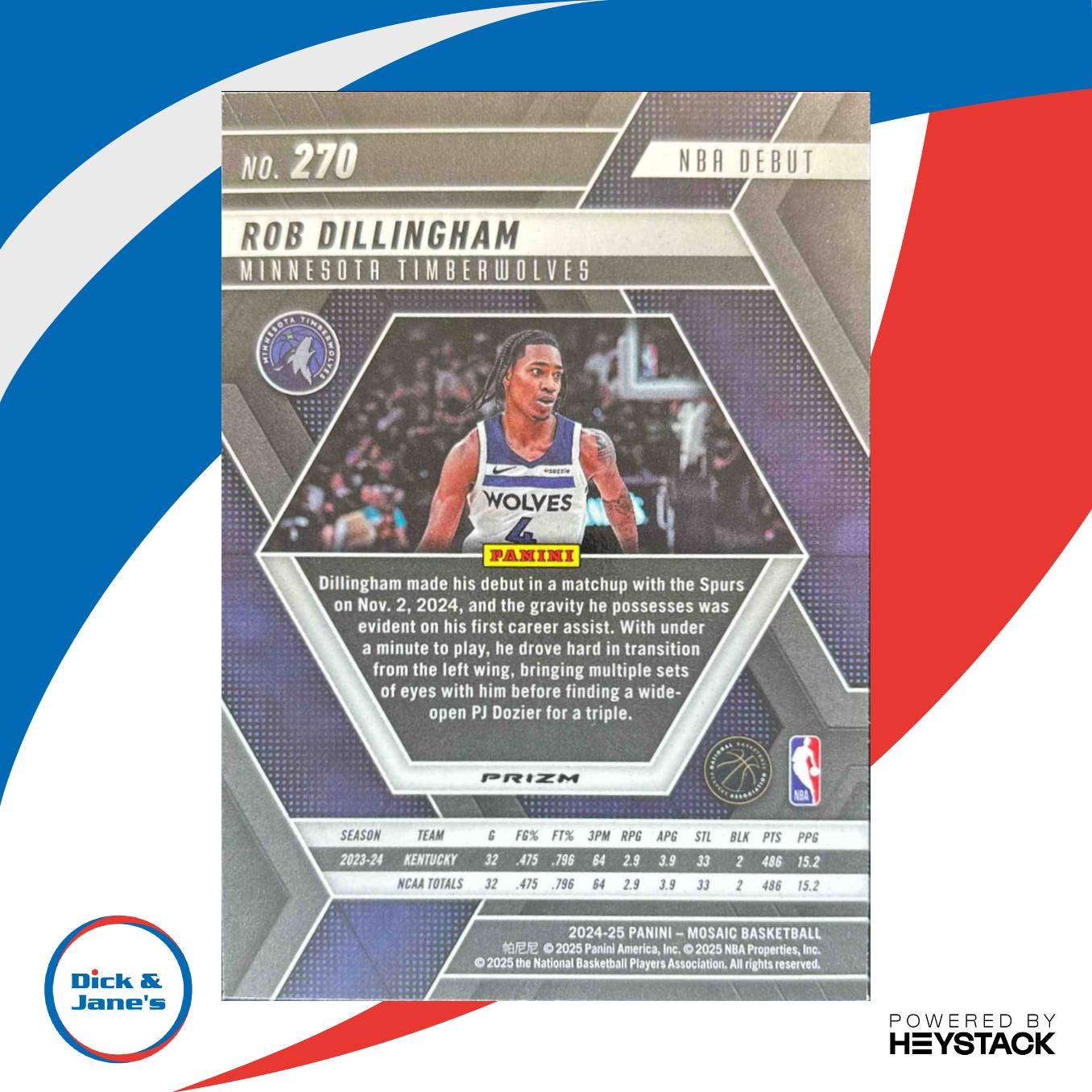 2024-25 Panini Mosaic Rob Dillingham Genesis #270 NBA Debut Timberwolves - Sports Cards