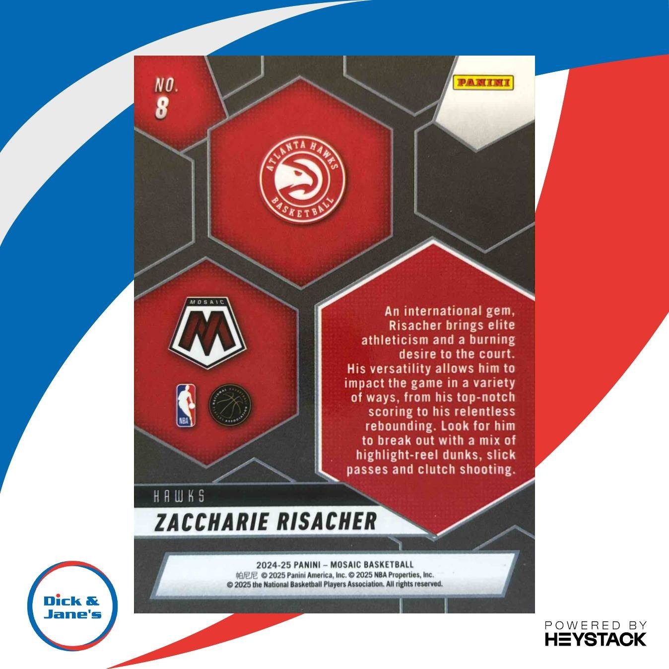 2024-25 Panini Mosaic Zaccharie Risacher Montage #8 RC Atlanta Hawks - Sports Cards