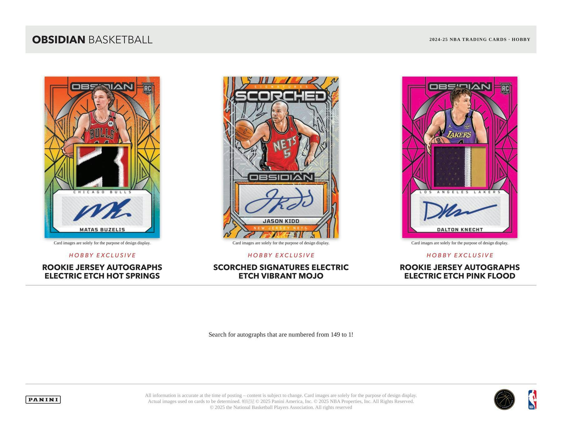 2024/25 Panini Obsidian Basketball Hobby Box (2 Auto and 1 Mem) - NBA Hobby Box