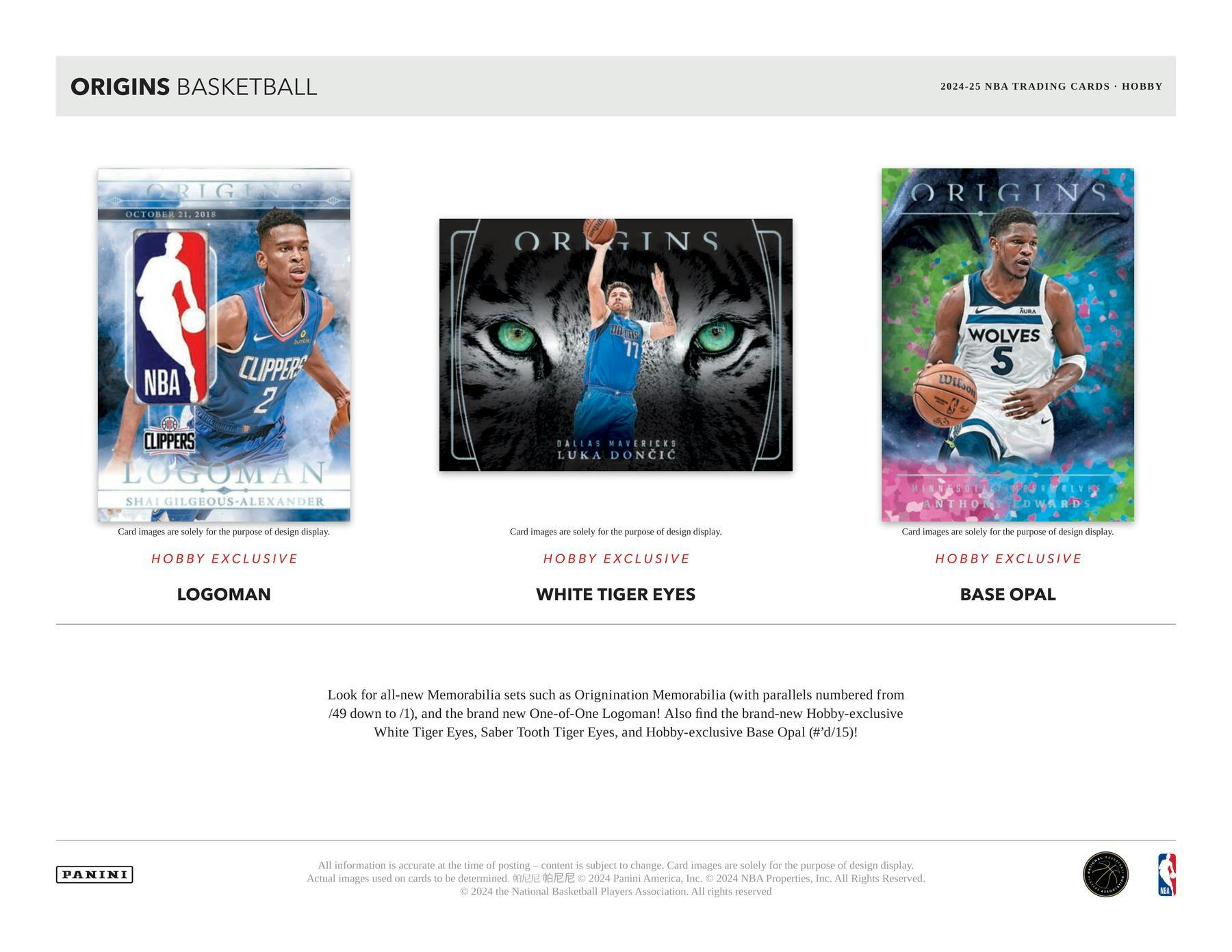 2024/25 Panini Origins Basketball Hobby (2 Autos or Mem) - NBA Hobby Box
