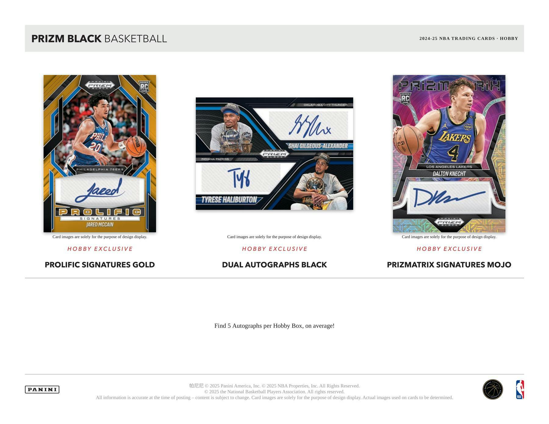 2024/25 Panini Prizm Black Basketball Hobby Box (5 Autos) - NBA Hobby Box
