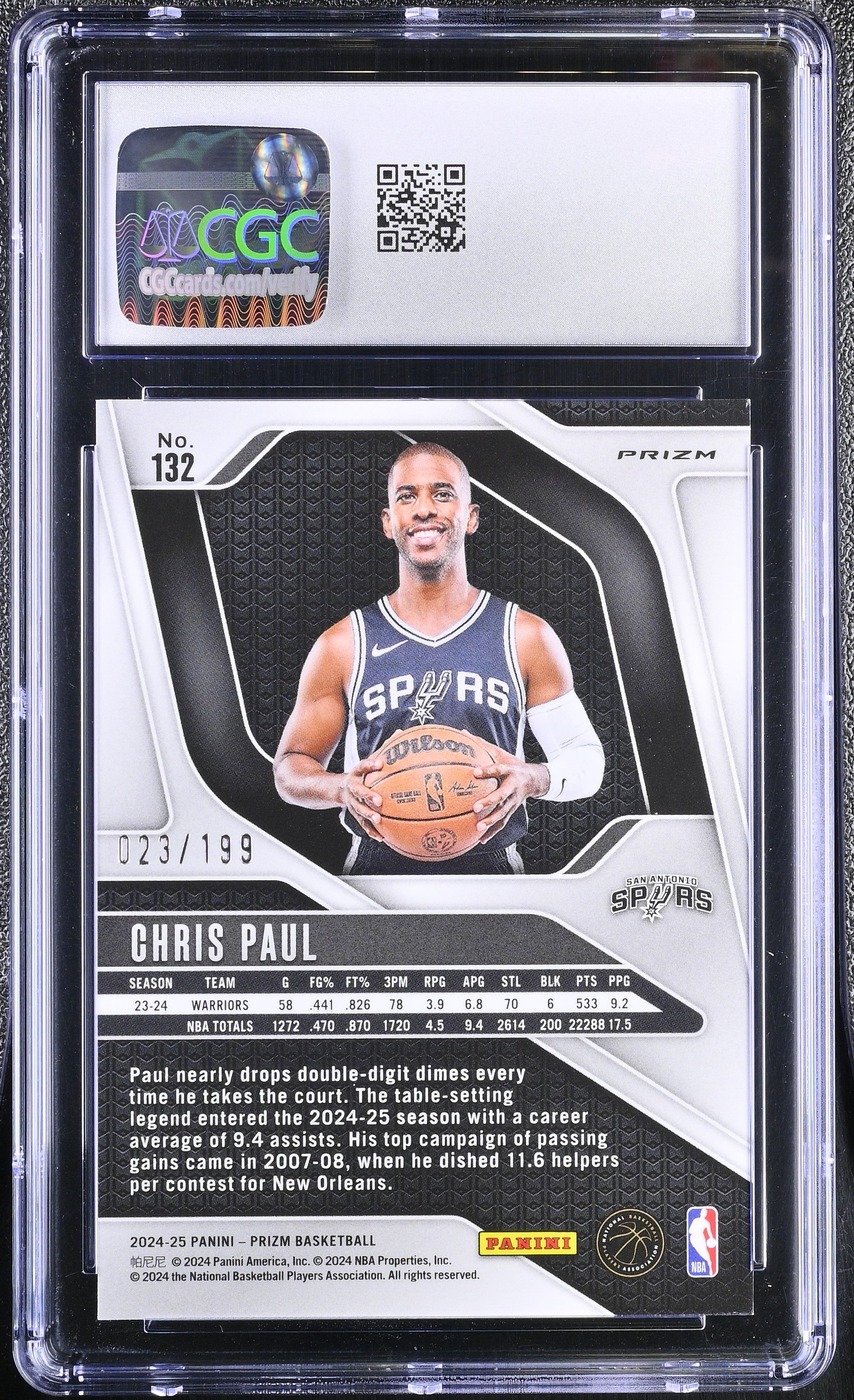 2024-25 Panini Prizm Chris Paul Blue 023/199 #132 CGC 10 San Antonio Spurs - Graded Sports Cards