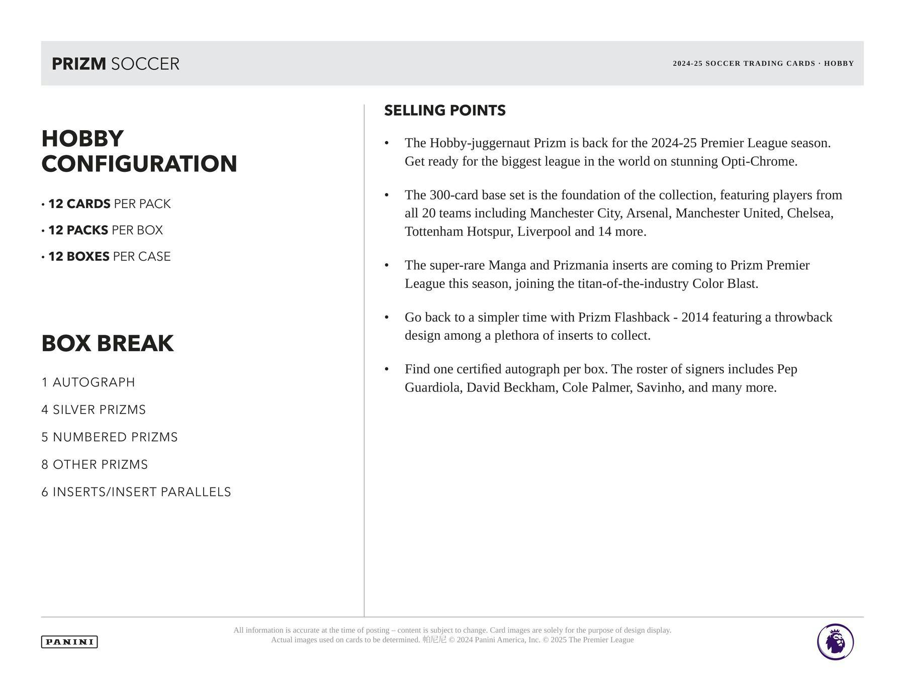 2024/25 Panini Prizm Premier League EPL Soccer Hobby Box (1 Auto) - Soccer