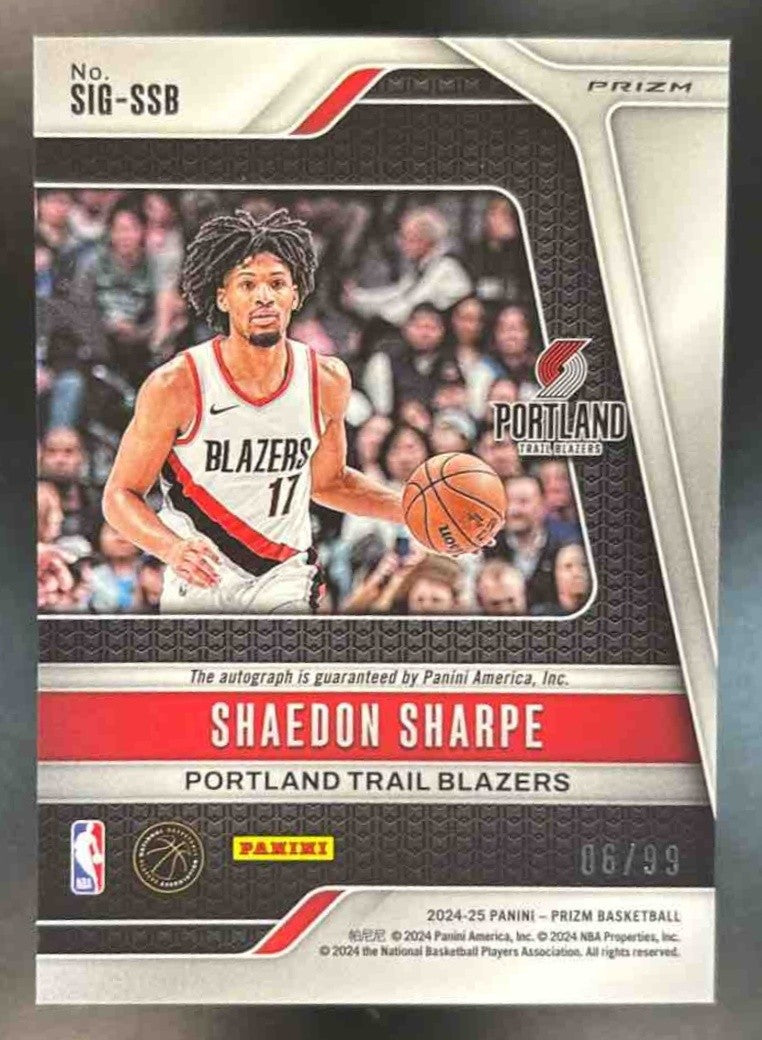 2024-25 Panini Prizm Shaedon Sharpe Signatures Red /99 Auto Blazers - Sports Cards