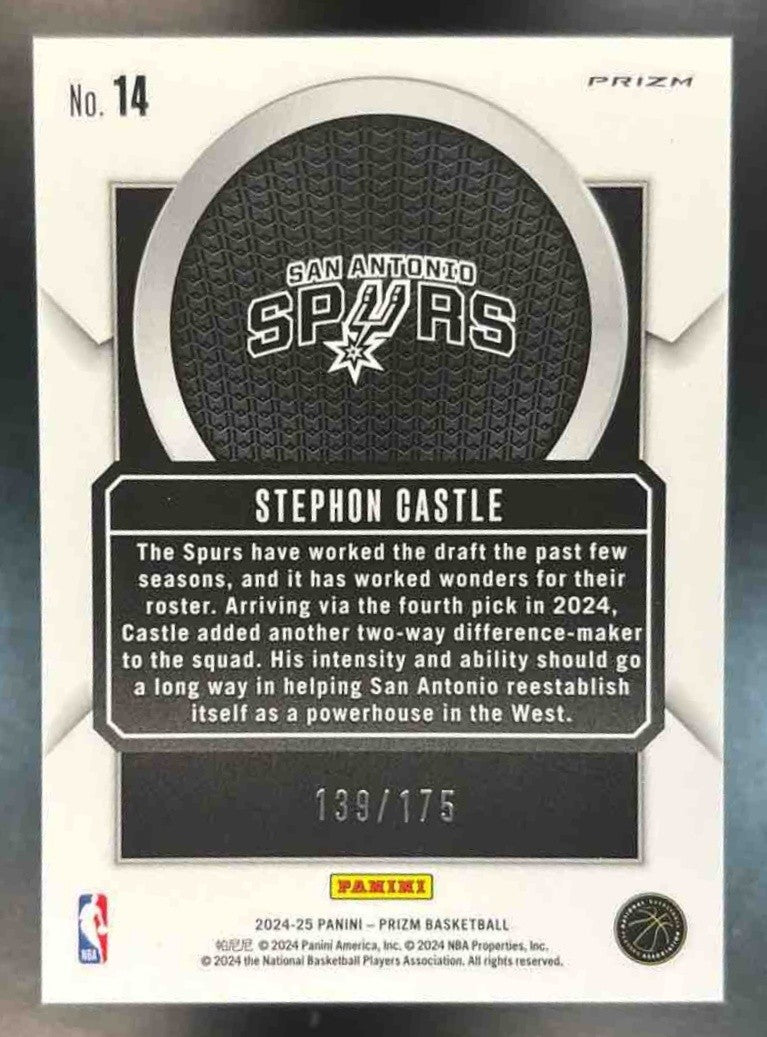 2024-25 Panini Prizm Stephon Castle Talismen Blue Wave /175 #14 RC Spurs - Sports Cards