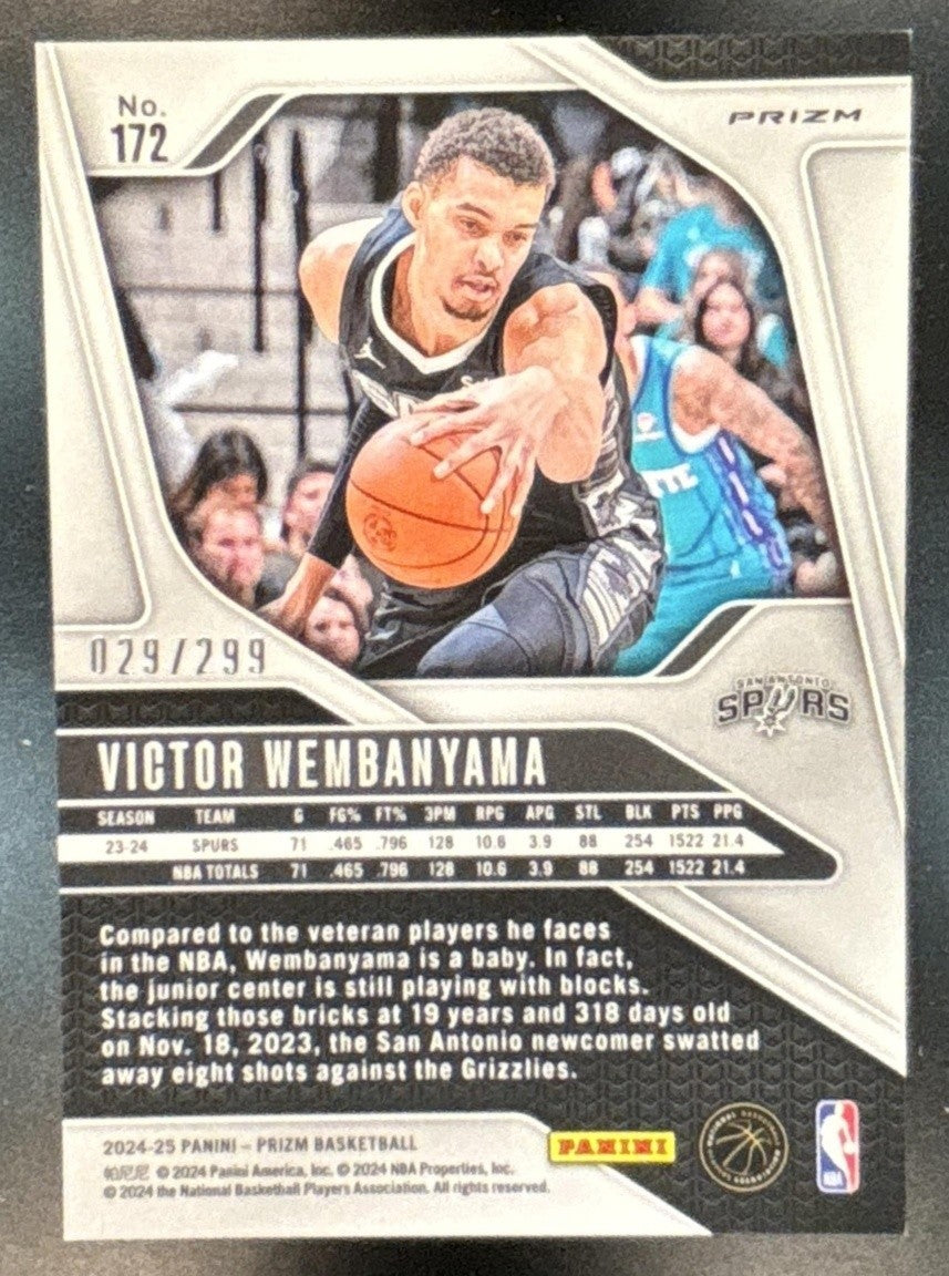 2024-25 Panini Prizm Victor Wembanyama Red /299 #172 San Antonio Spurs - Sports Cards