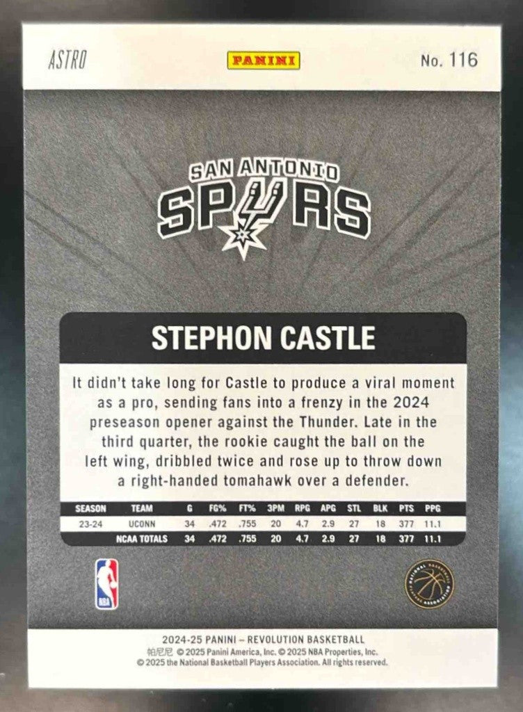 2024-25 Panini Revolution Stephon Castle Groove #116 RC San Antonio Spurs - Sports Cards