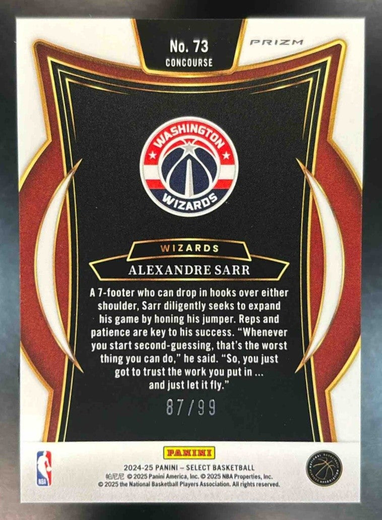 2024-25 Panini Select Alexandre Sarr Blue Disco /99 #73 RC Washington Wizards - Sports Cards