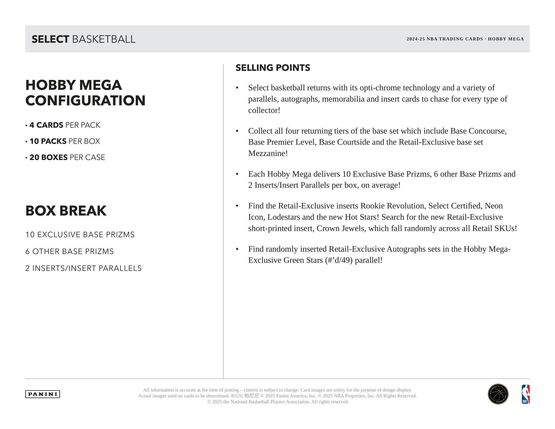 2024/25 Panini Select Basketball Hobby Mega Box (Blue & Green Stars Prizms) - Sports Collectibles
