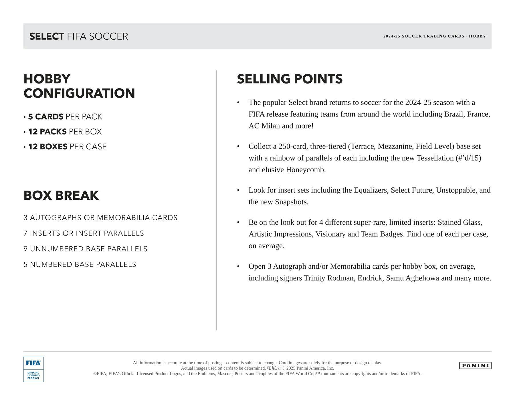 2024/25 Panini Select FIFA Soccer Hobby Box (3 Autos/Mems) (Yamal Mbappe Messi) - Soccer