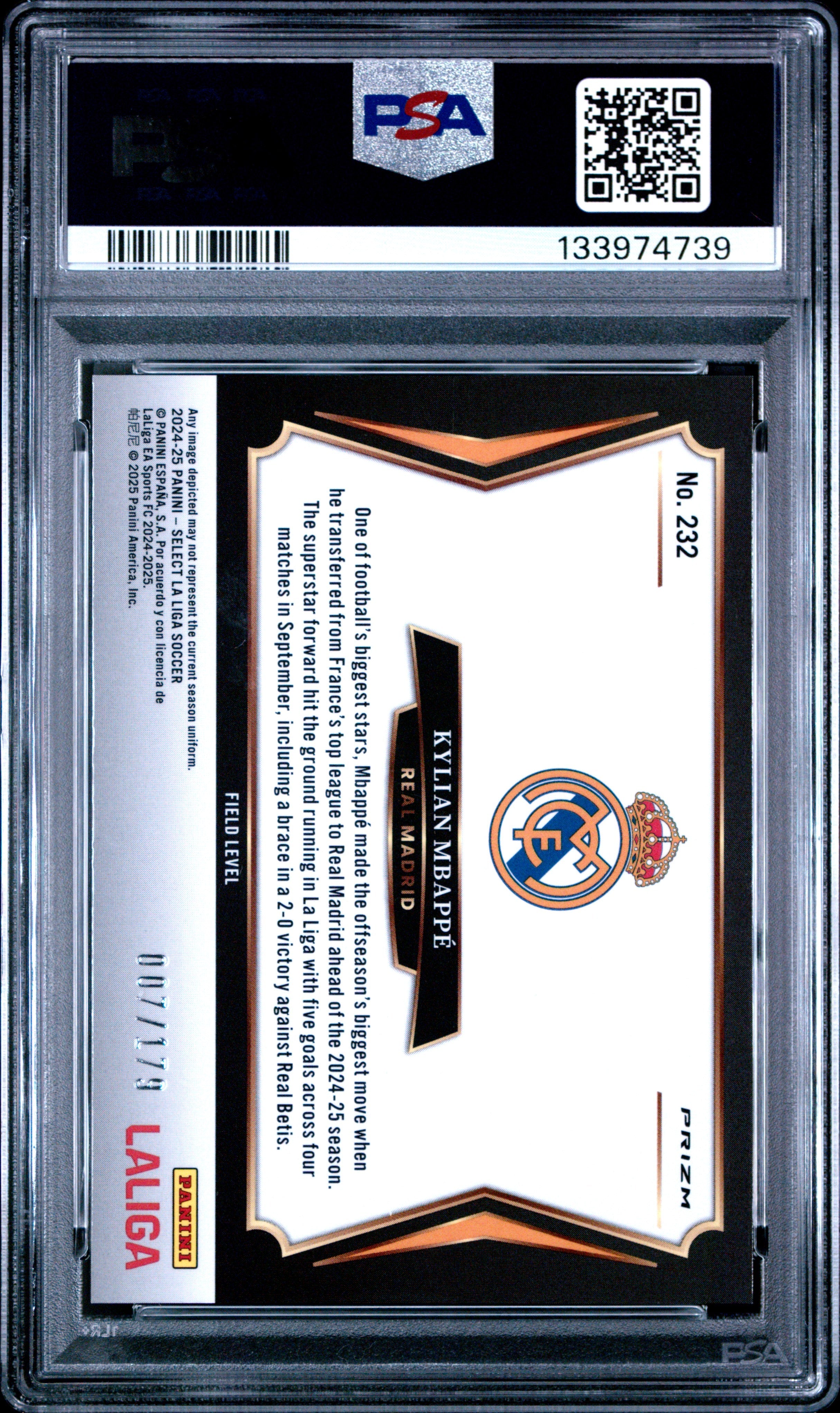 2024-25 Panini Select La Liga Kylian Mbappe Pink Mojo /179 #232 PSA 10 GEM MINT - Graded Sports Cards