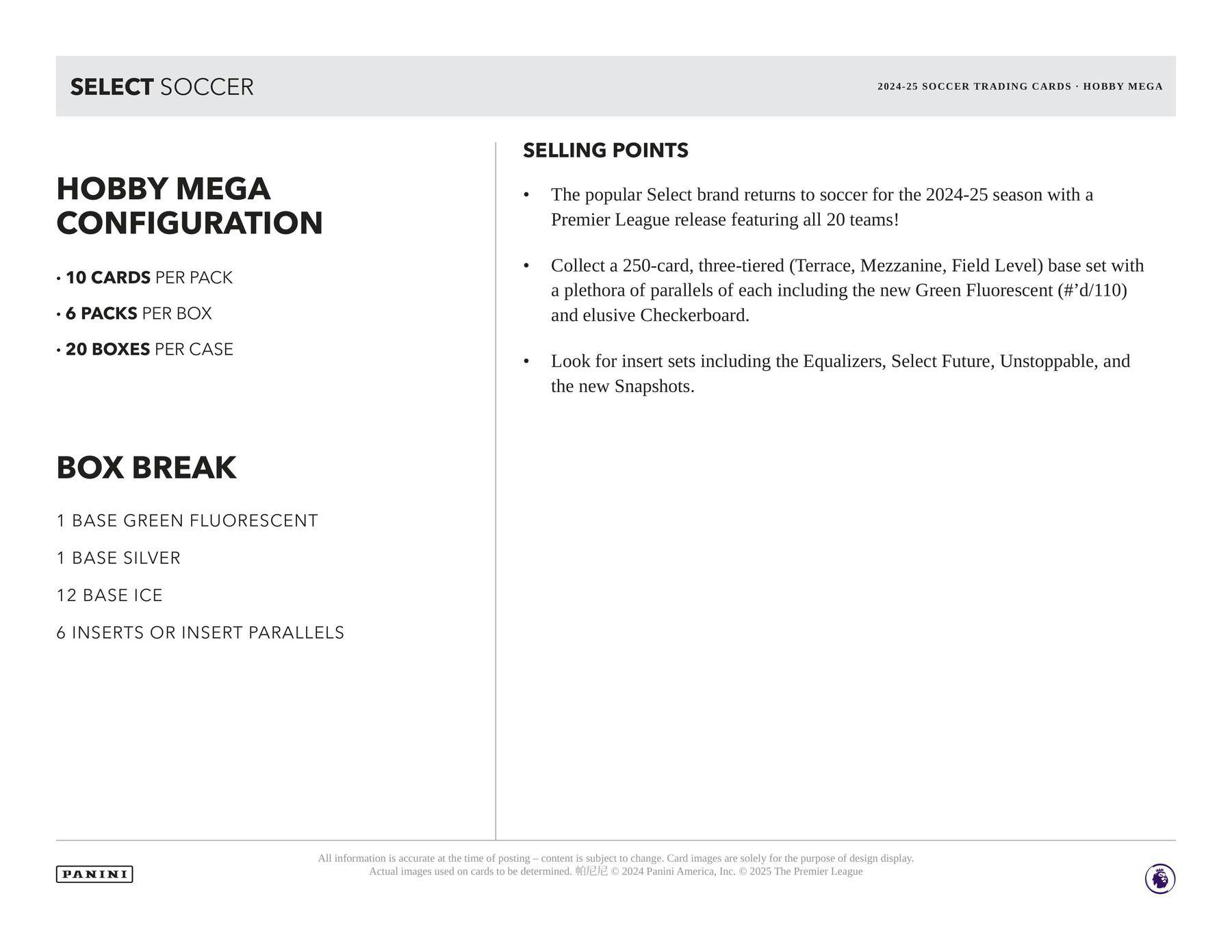 2024/25 Panini Select Premier League EPL Soccer Hobby Mega Box (Green Fluorescent!) - Soccer