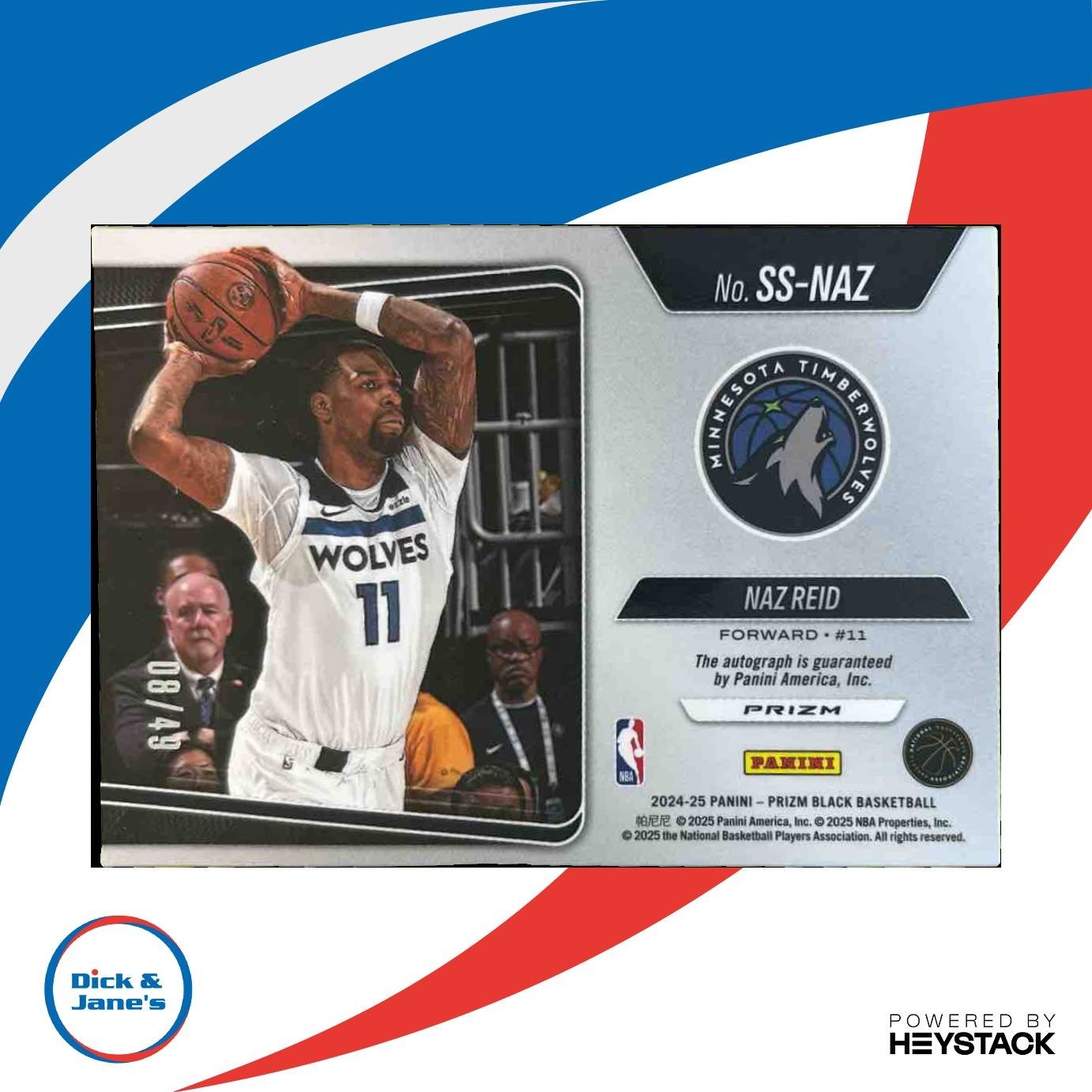2024-25 Prizm Black Naz Reid Sensational Signatures Blue /49 Auto Timberwolves - Sports Cards