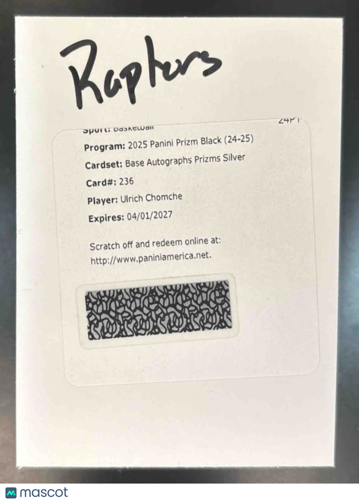 2024-25 Prizm Black Ulrich Chomche Auto Silver Prizms #236 RC REDEMPTION - Sports Cards