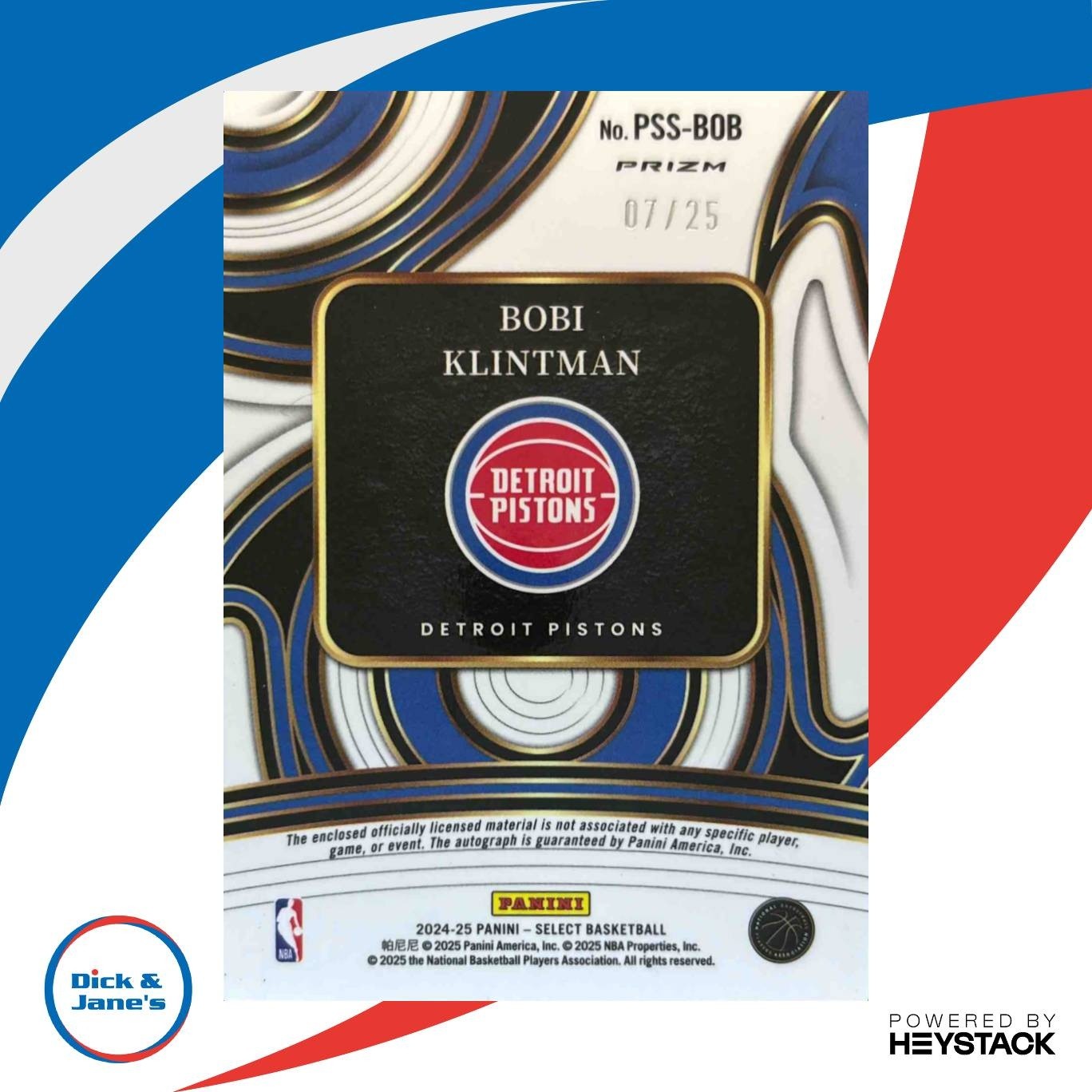 2024-25 Select Bobi Klintman Prime Selections Signatures Tie-Dye /25 Pistons - Sports Cards