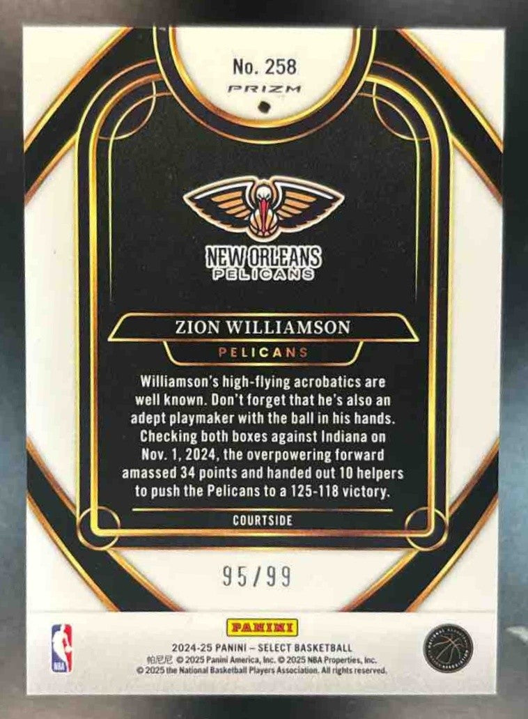 2024-25 Select Zion Williamson Courtside Pink Cracked Ice /99 #258 Pelicans - Sports Cards