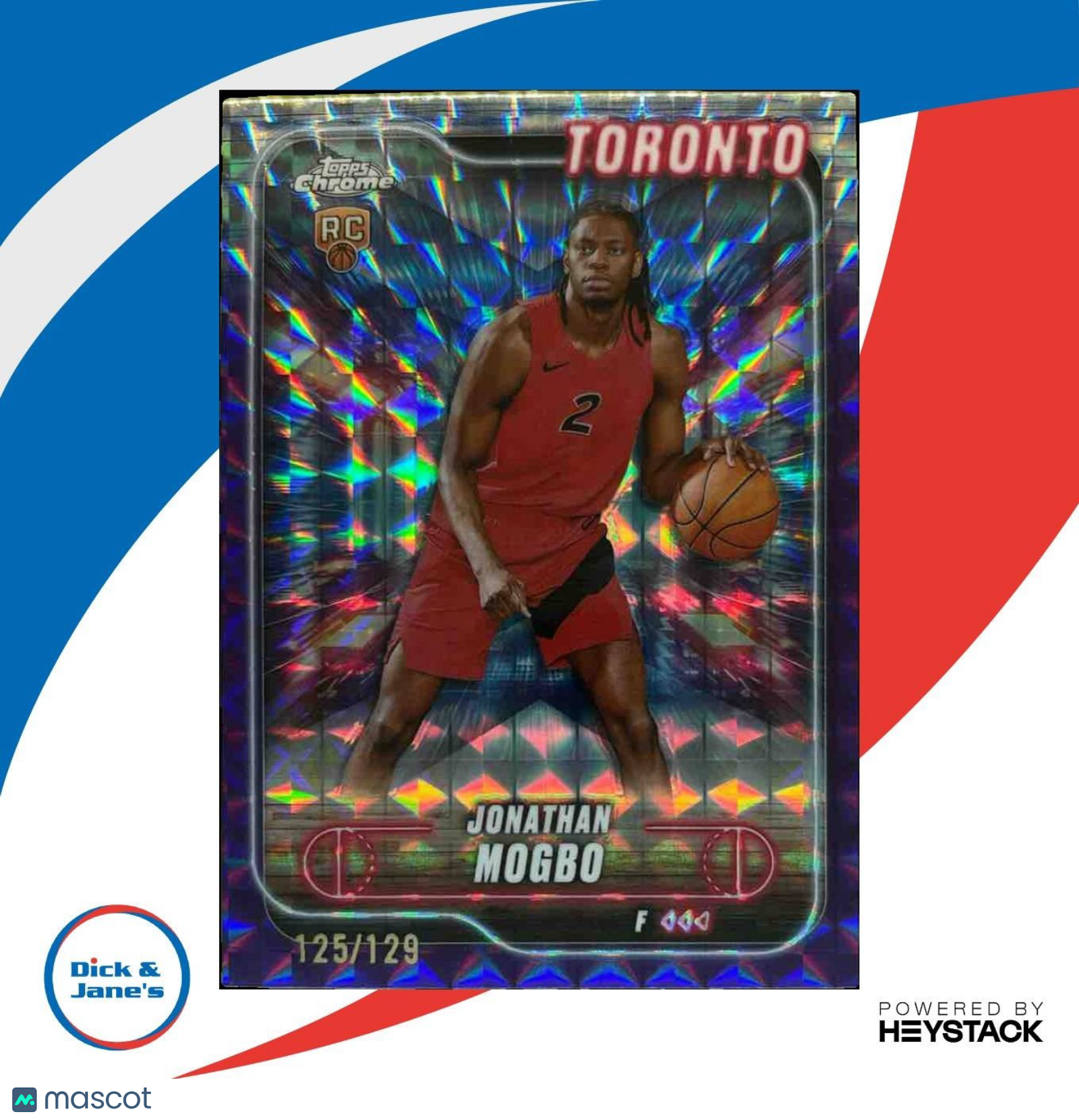 2024-25 Topps Chrome Jonathan Mogbo Purple Geometric /129 194 RC Toronto Raptors - Sports Cards