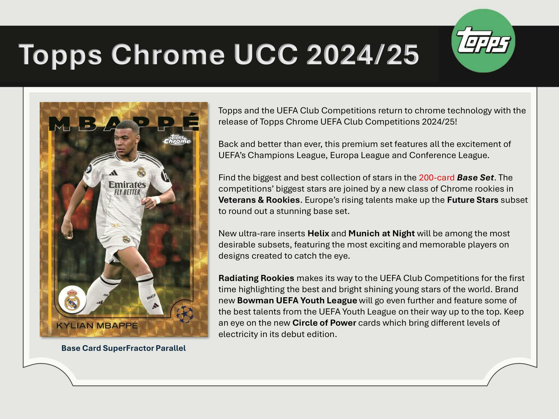 2024/25 Topps Chrome UEFA Club Competitions UCC Soccer Hobby Box (1 Auto) May 15th - Soccer Hobby Box